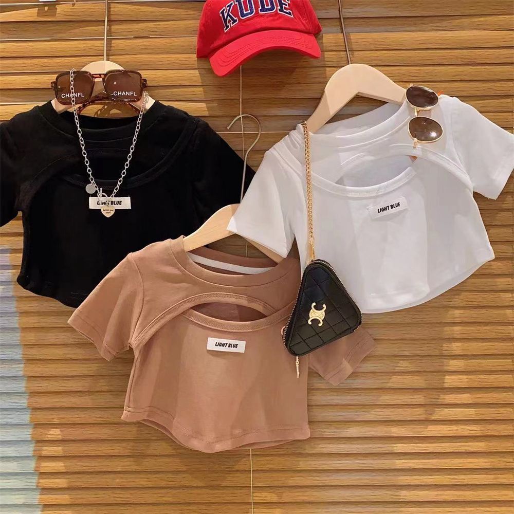 Áo Thun In Chữ Phong Cách Phương Tây Thời Trang Mùa Hè 2023 Cho Bé Gái