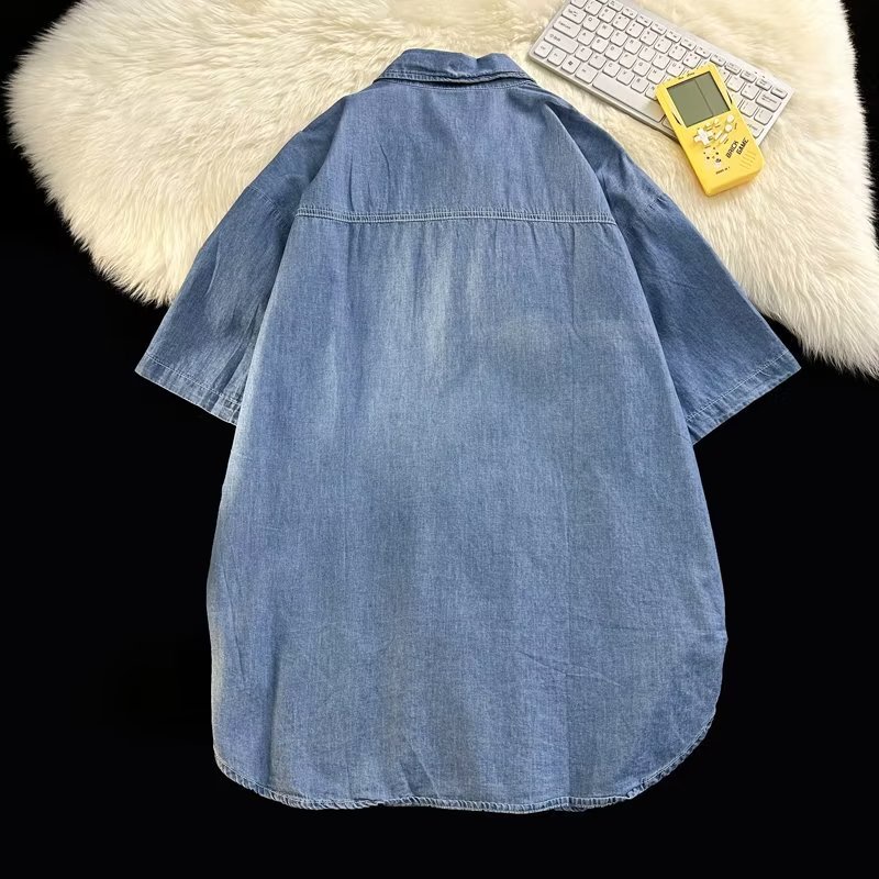 Áo Sơ Mi Denim Tay Ngắn Dáng Rộng Thời Trang Mùa Hè Cho Nam