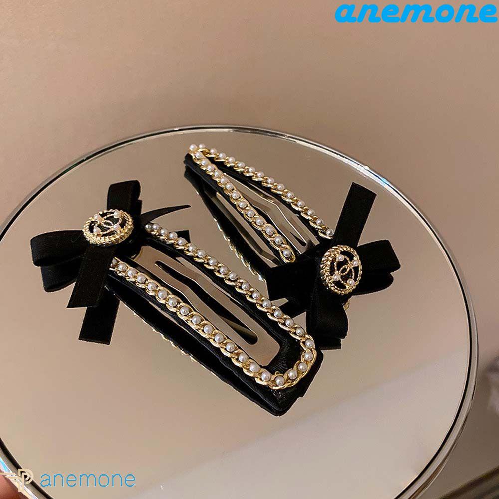 ANEMONE Kẹp Tóc Nơ / Giọt Nước Màu Đen Thanh Lịch Cho Nữ