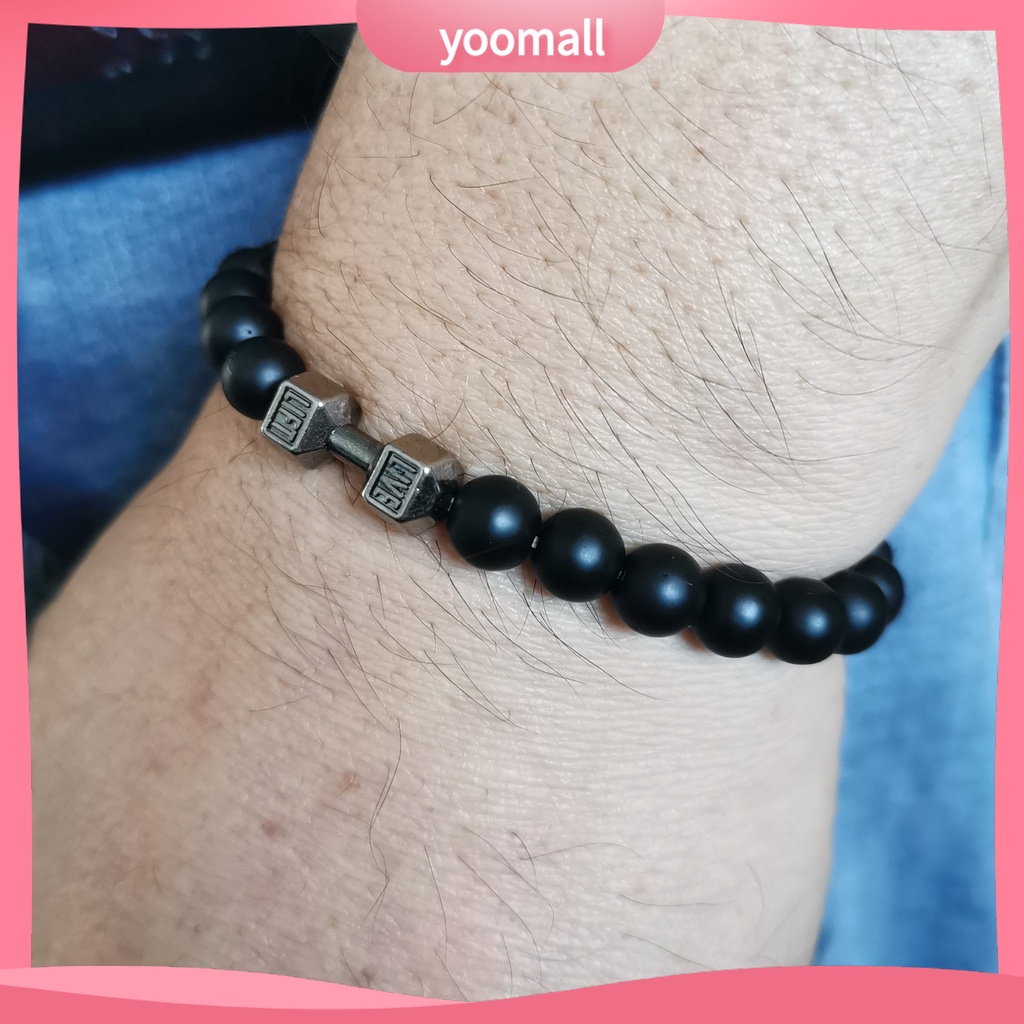 Vòng Tay Chuỗi Hạt Đá Tròn Co Giãn Phong Cách Vintage Cho Nam