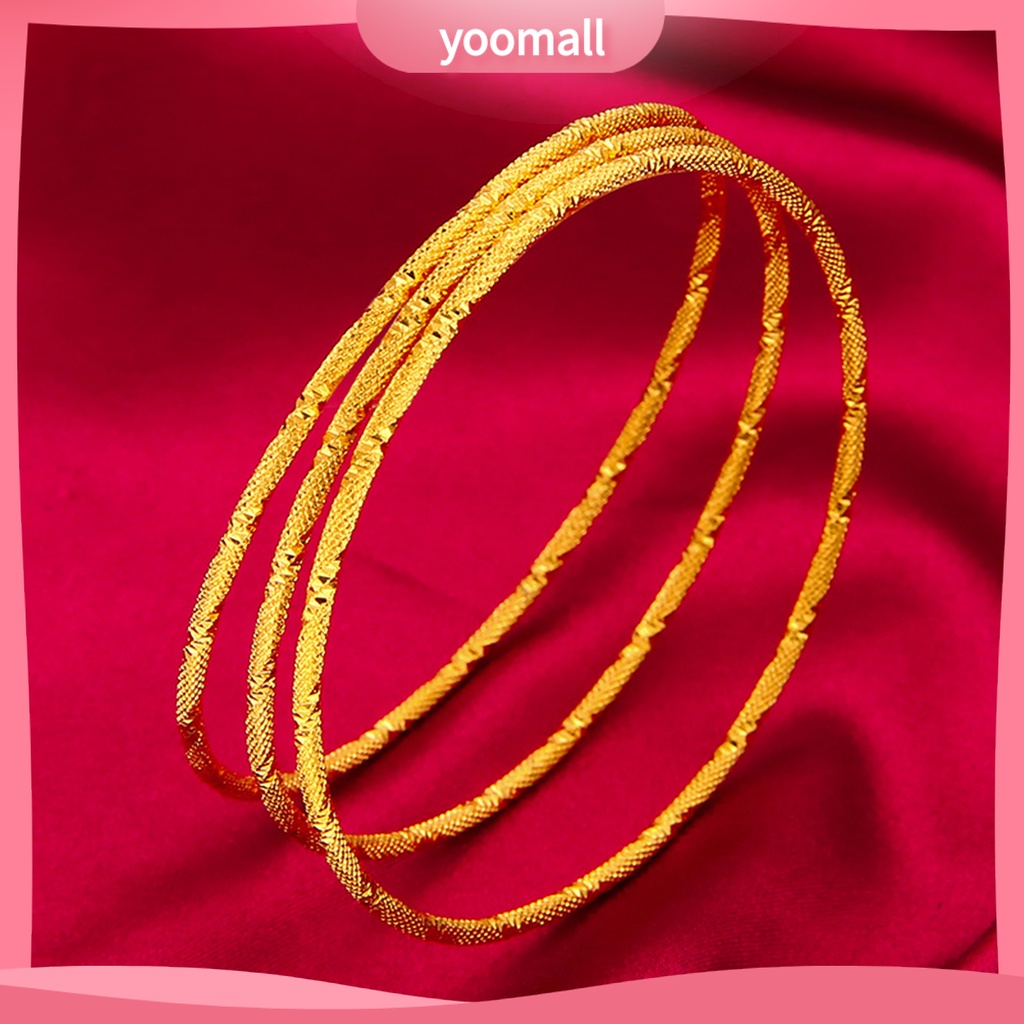 [YM] Set 3 Vòng Tay Bắt Mắt Màu Vàng Đồng Thau Tinh Tế Quyến Rũ Tinh Tế Hằng Ngày Cho Nữ Giới