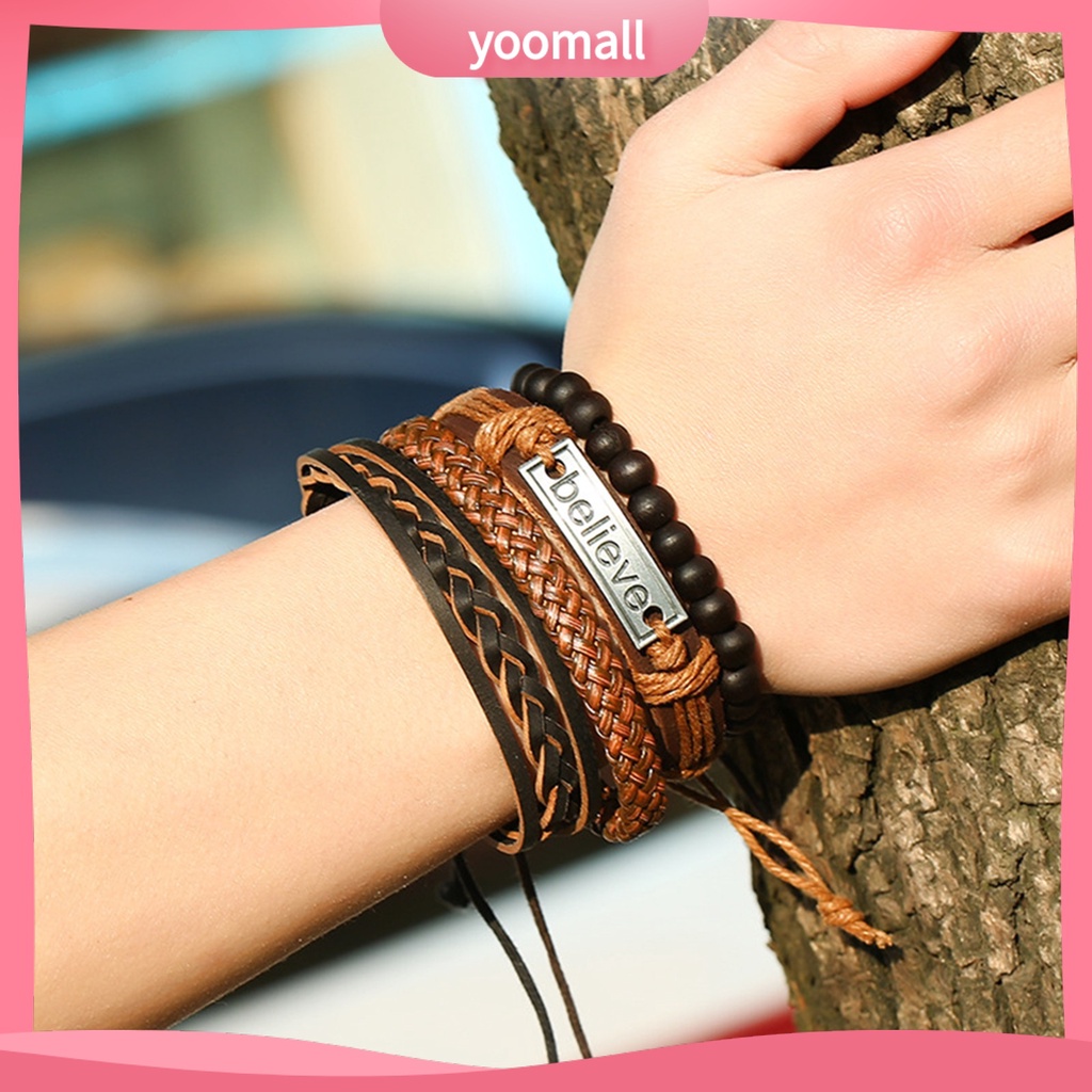 Set 4 Vòng Tay Giả Da Thời Trang Cho Nam