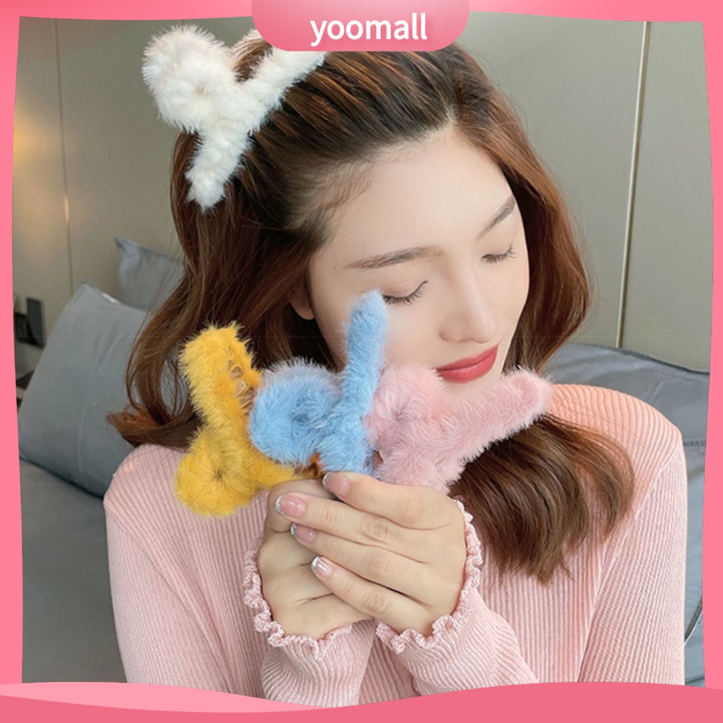 Kẹp Tóc Càng Cua Phủ Lông Màu Trơn Chống Trượt Thời Trang Thu Đông Cho Nữ