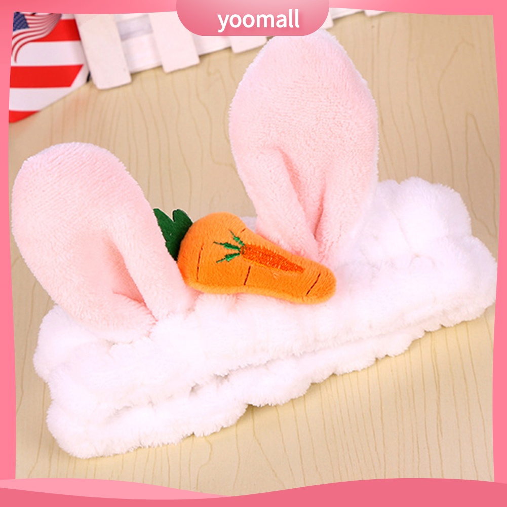 Băng Đô Tai Thỏ Bằng Vải Flannel Co Giãn Dễ Thương Dành Cho Nữ Rửa Mặt