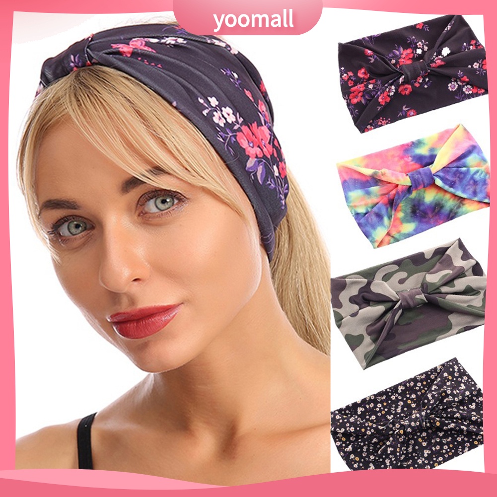 Băng Đô Bản Rộng Chống Mồ Hôi In Họa Tiết Hoa Rằn Ri Dùng Khi Tập Gym Dành Cho Nữ