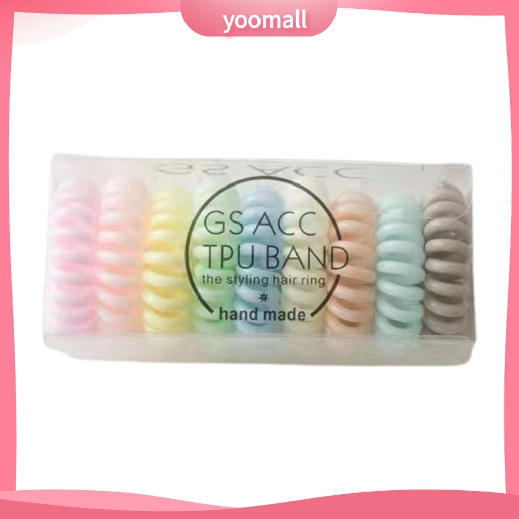 Set 9 Dây Buộc Tóc Dạng Xoắn Ốc Bằng Cao Su Co Giãn Chống Rơi Màu Kẹo