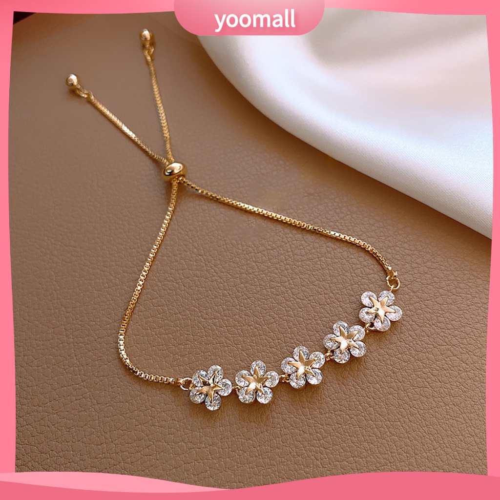 [YM] Vòng Tay Đính Đá Zircon Hình Hoa Năm Cánh Tinh Tế Lâu Trôi Cho Nữ Dự Tiệc