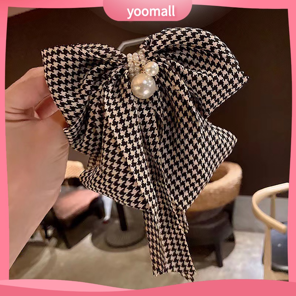 Kẹp Tóc Nơ Lớn Nhiều Lớp Đính Ngọc Trai Giả Thanh Lịch Cho Nữ