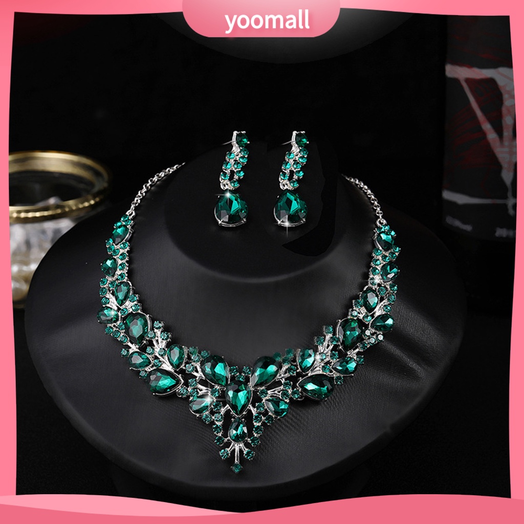 1 Set Vòng cổ Nối Dài Bông Tai Đính Đá Giả Kim Cương Lấp Lánh Cho Nữ