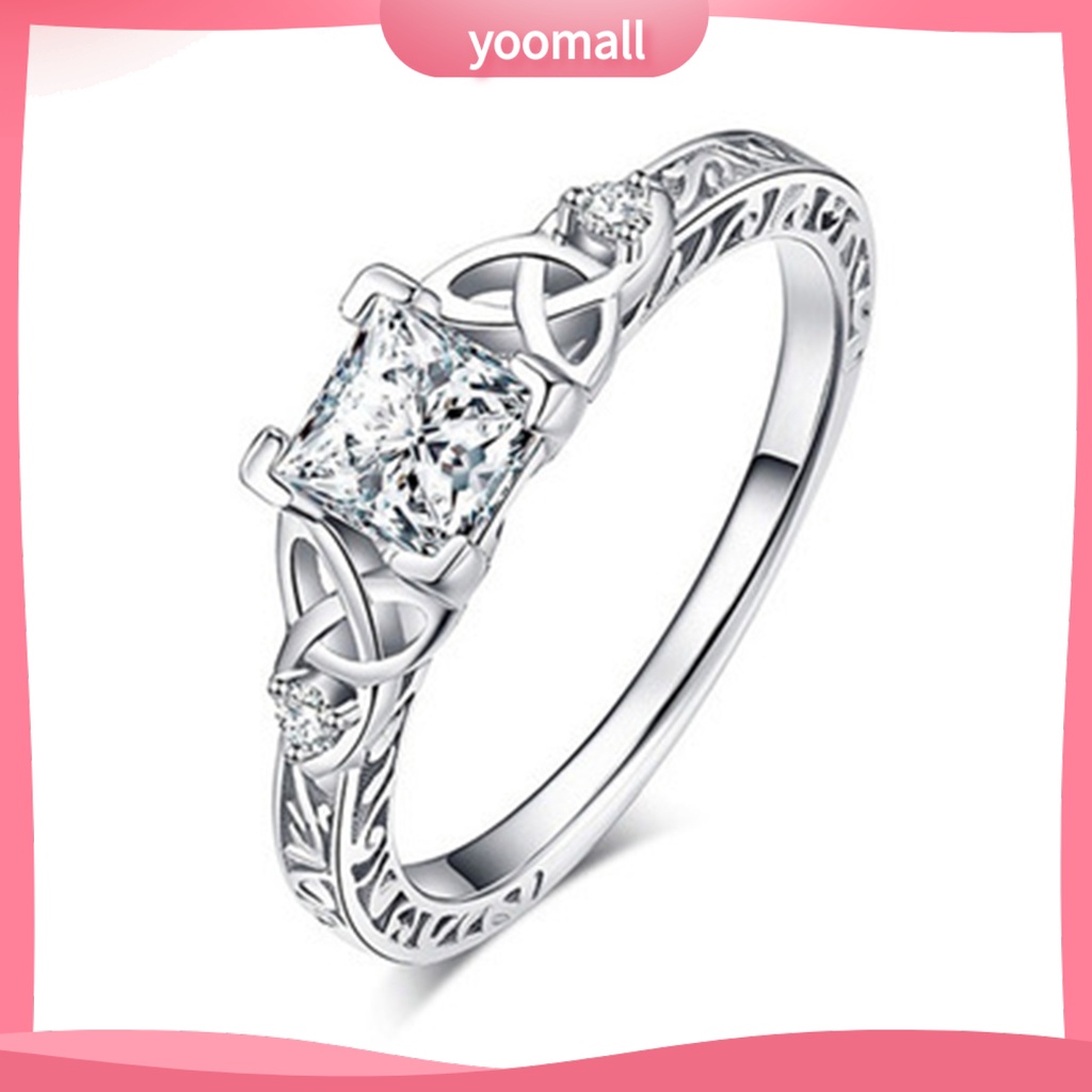 [YM] Nhẫn Đính Kim Cương Nhân Tạo Mạ Điện Không Gây Dị Ứng Trang Sức Hình Vuông Họa Tiết Hoa Sang Trọng Cho Nữ Dự Tiệc