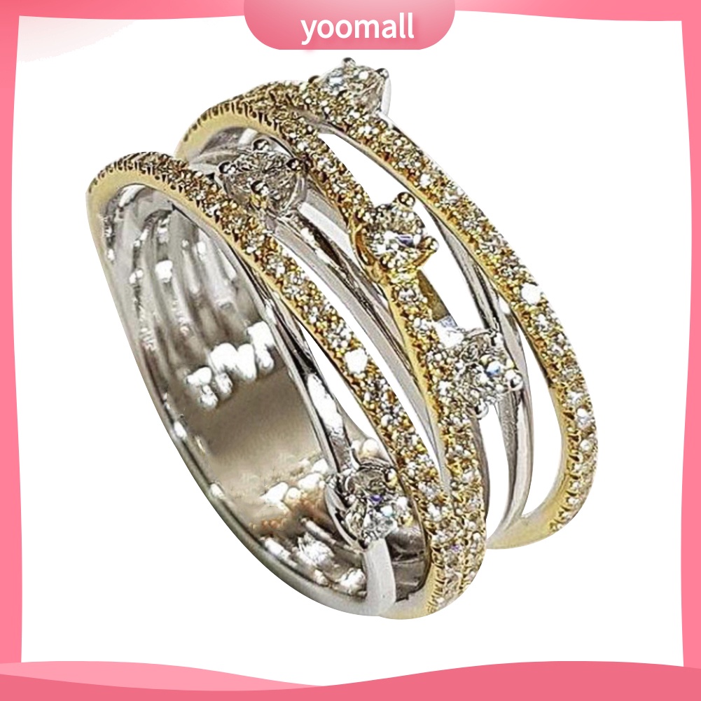 Nhẫn Cưới Hai Màu Đính Đá Zircon Thời Trang Dành Cho Nữ