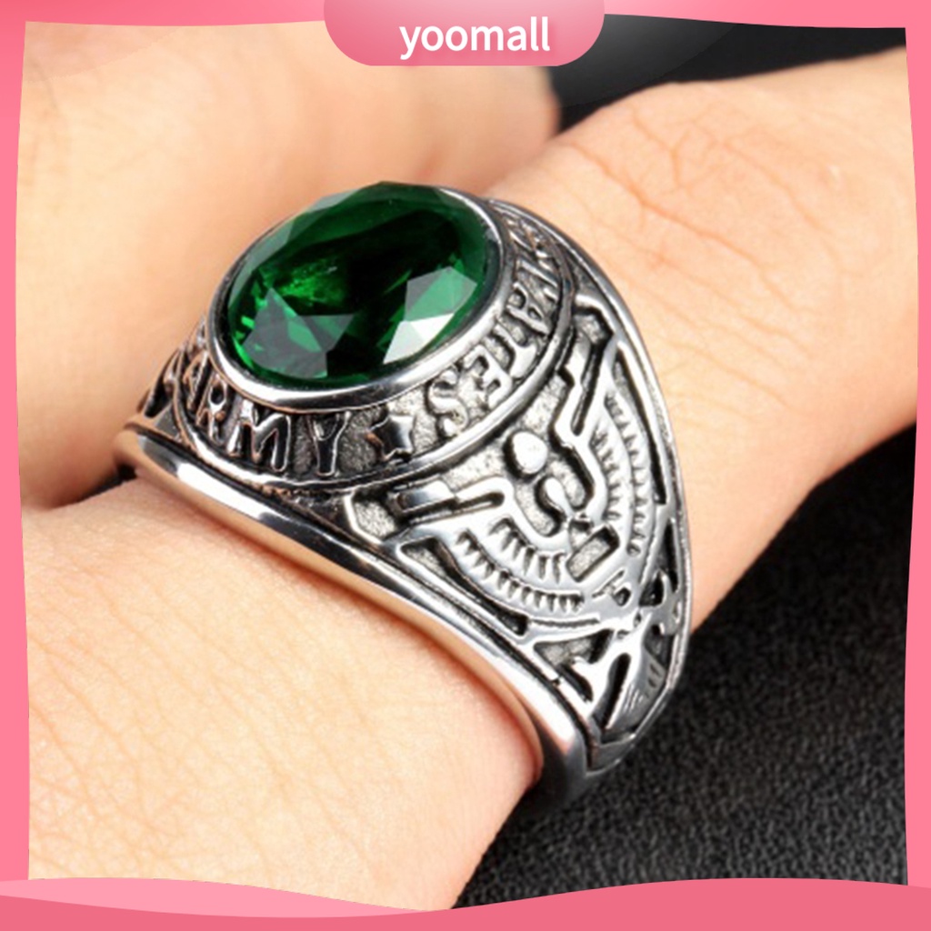 Nhẫn Đính Đá Hình Oval Phong Cách Punk Cổ Điển