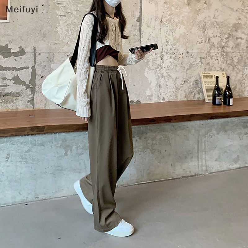 [Meifuyi] Casual Wide-Leg Pants Floor-Length Loose Straight Leg Sweatpants COD