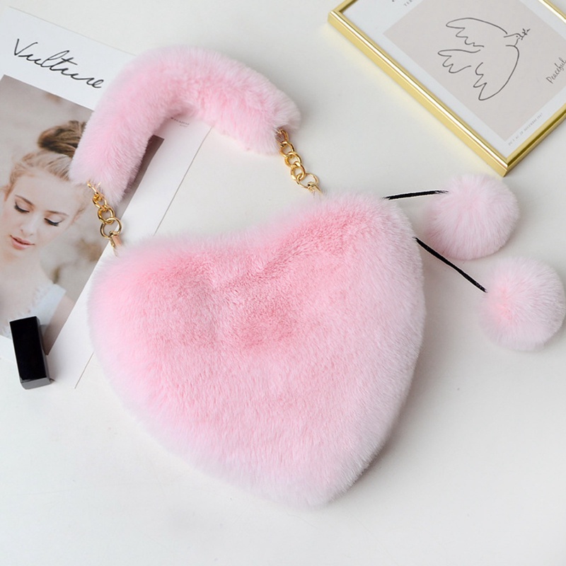 Fancysip Túi Đeo Chéo Vai Bằng Vải Lông Xù Hình Trái Tim Sức Chứa Lớn Thời Trang Thu Đông Dành Cho Nữ