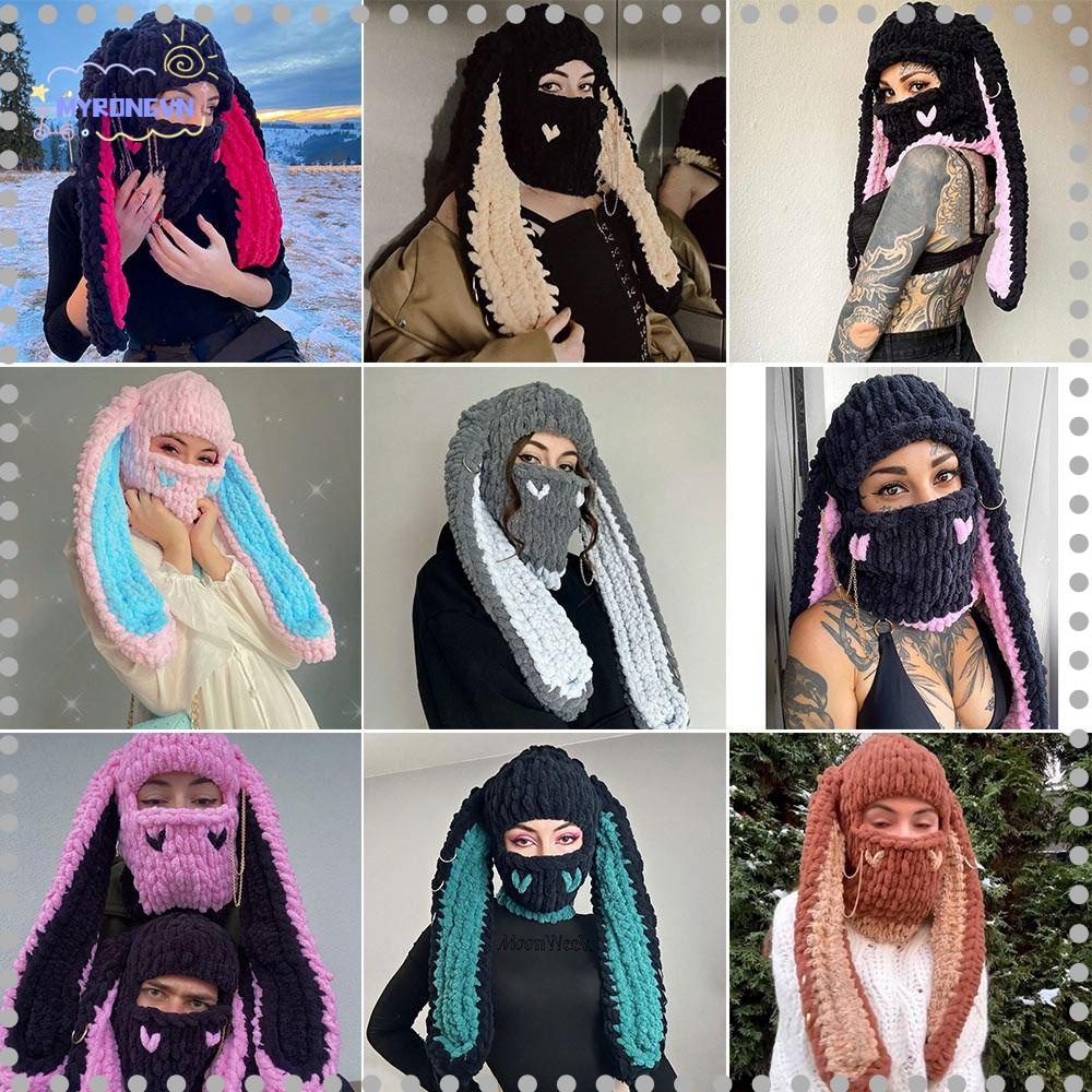 MYRONGVN Mũ Len Dệt Kim Đính Tai Thỏ Hoạt Hình Xinh Xắn Cho Nữ