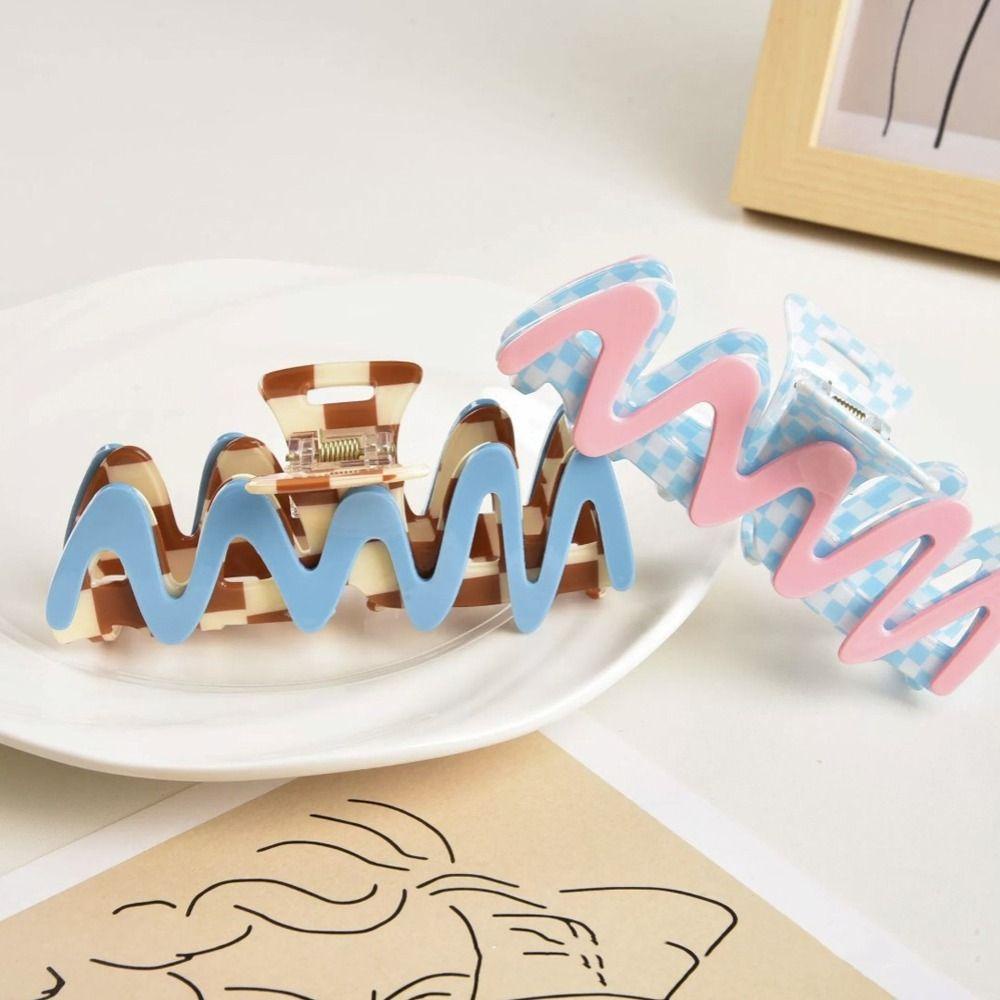 ANEMONE Kẹp Tóc Càng Cua Cỡ Lớn Kẻ Sọc Caro Sáng Tạo Cho Hàng Ngày