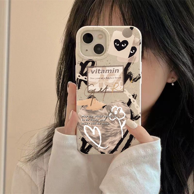 Ốp Điện Thoại Dẻo Họa Tiết Trái Tim Phong Cách Graffiti Đơn Giản Chống Sốc Cho iPhone12 14Pro13In 8p7 max 11 R0ZJ