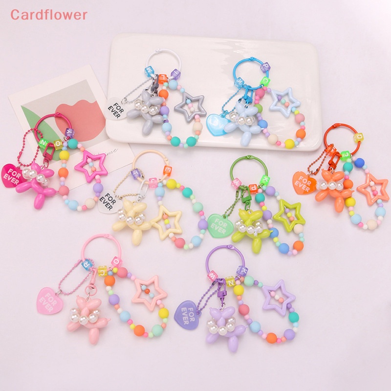 < Cardflower > Móc Khóa Hình Búp Bê Chú Chó Đeo Quả Bóng Bay Đính Hạt Ngọc Trai Năm Cánh Đầy Màu Sắc Trang Trí Túi X