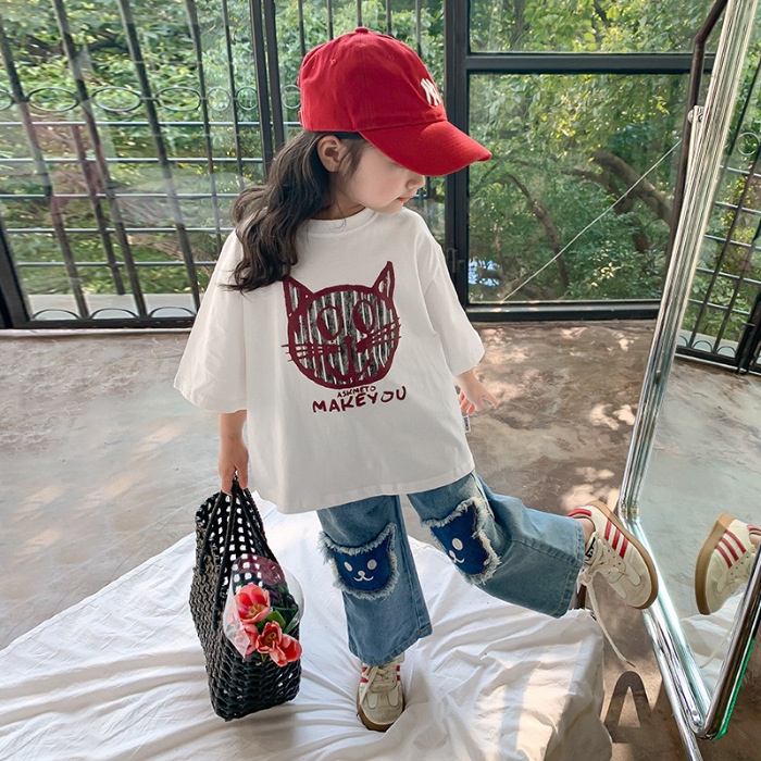 Áo Thun Cotton Màu Trắng Tay Ngắn Thời Trang Mùa Hè 2023 Mới Cho Bé Gái