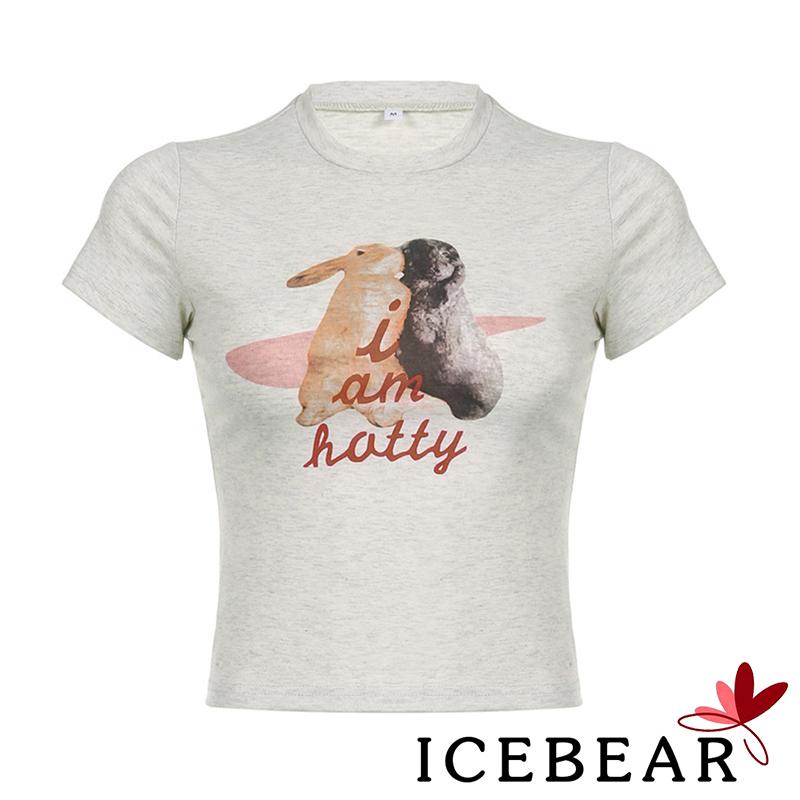 Áo Thun Crop Top Tay Ngắn In Hình Thỏ Dễ Thương Thời Trang Mùa Hè Cho Nữ
