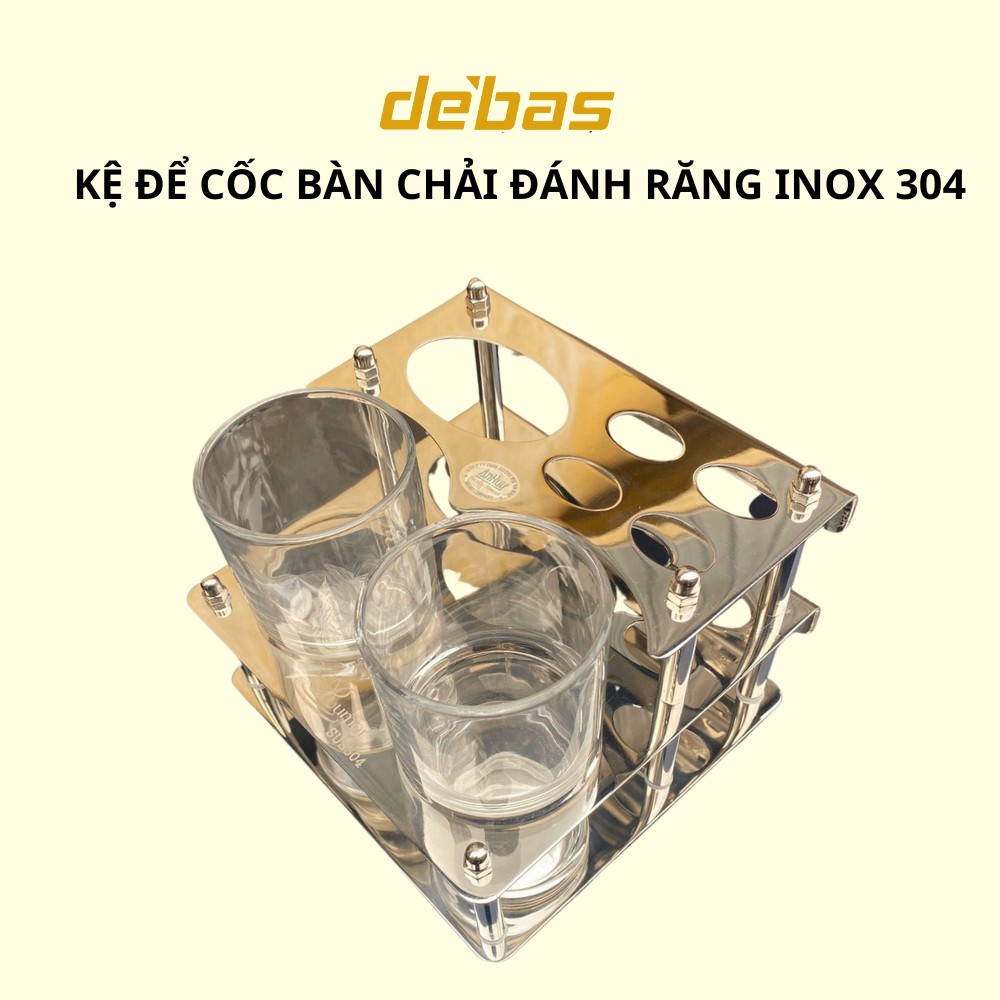 Kệ để cốc, bàn chải, kem đánh răng inox 304 để bàn treo tường