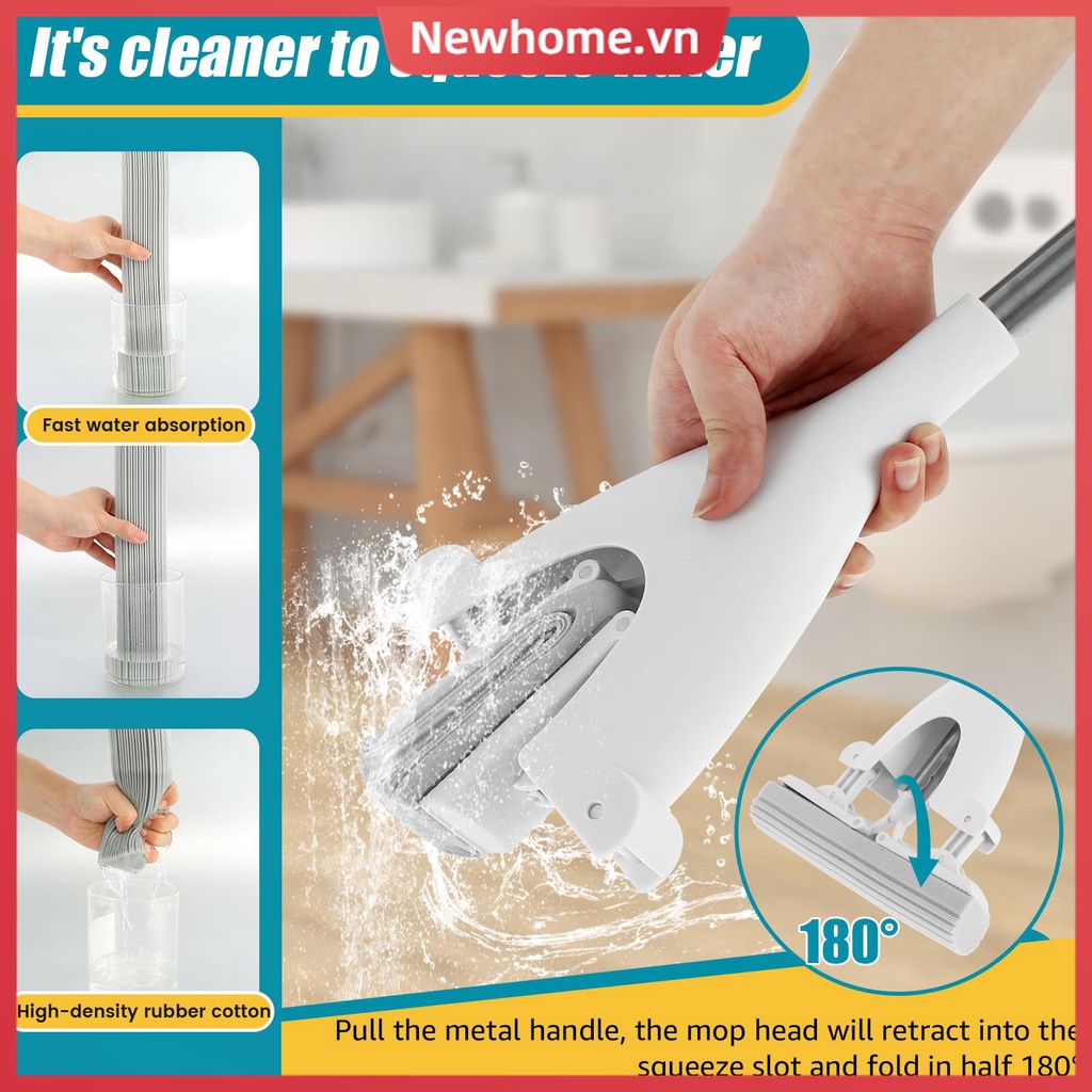 Cây Lau Nhà Xốp Mini Kèm 2 Đầu Mút Thay Thế Siêu Thấm Hút Tự Đóng Băng Cầm Tay SHOPTKC6768