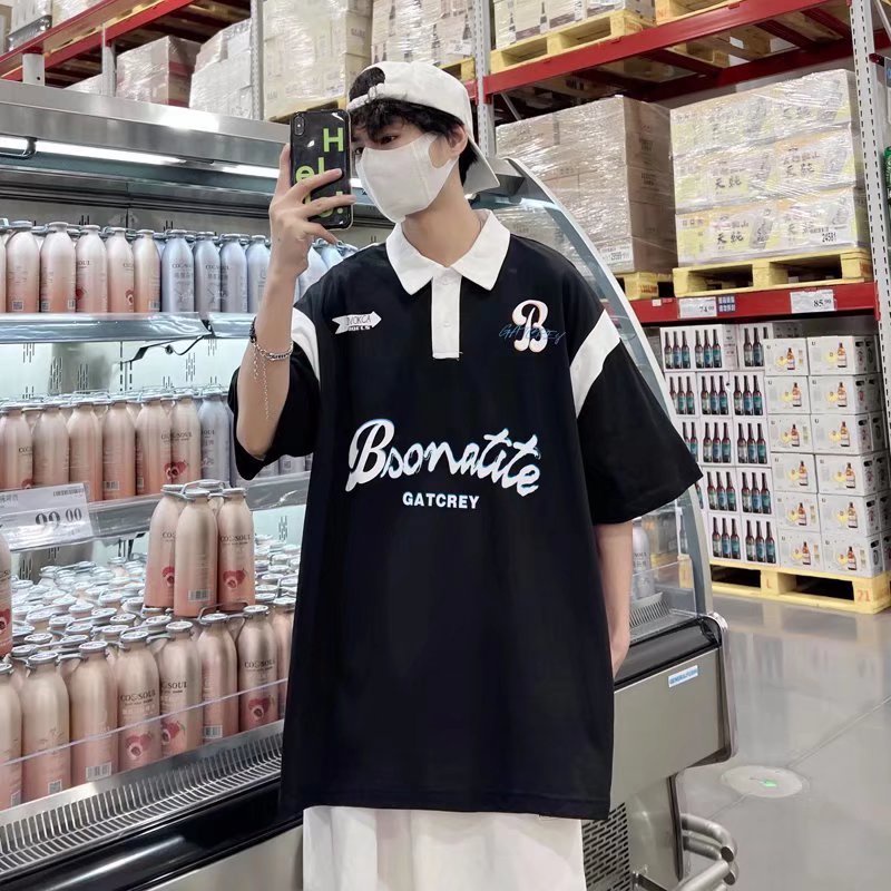 Áo Thun polo Tay Ngắn Dáng Rộng Màu Sắc Thời Trang Mùa Hè Phong Cách Hàn Quốc Cho Nam Giới