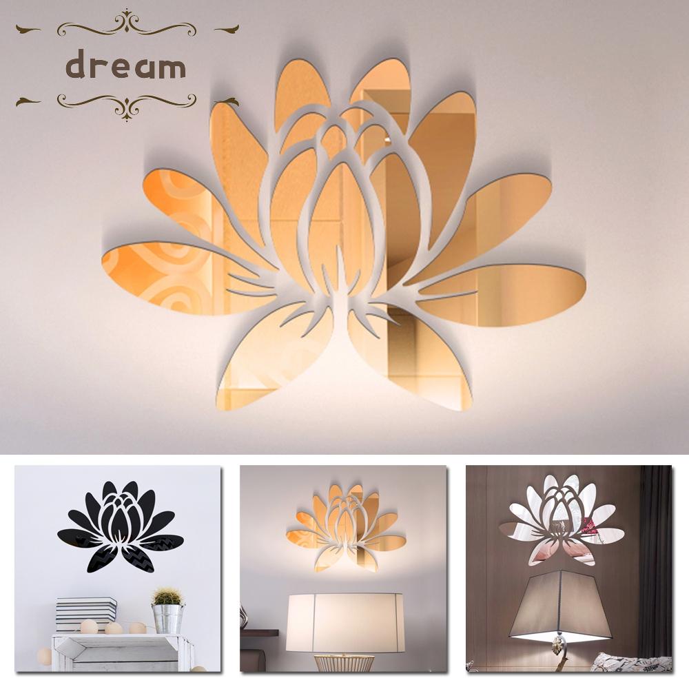【DREAMLIFE】Chic Lotus Flower Acrylic Mirror Wall Decal Set for DIY Home Decoration