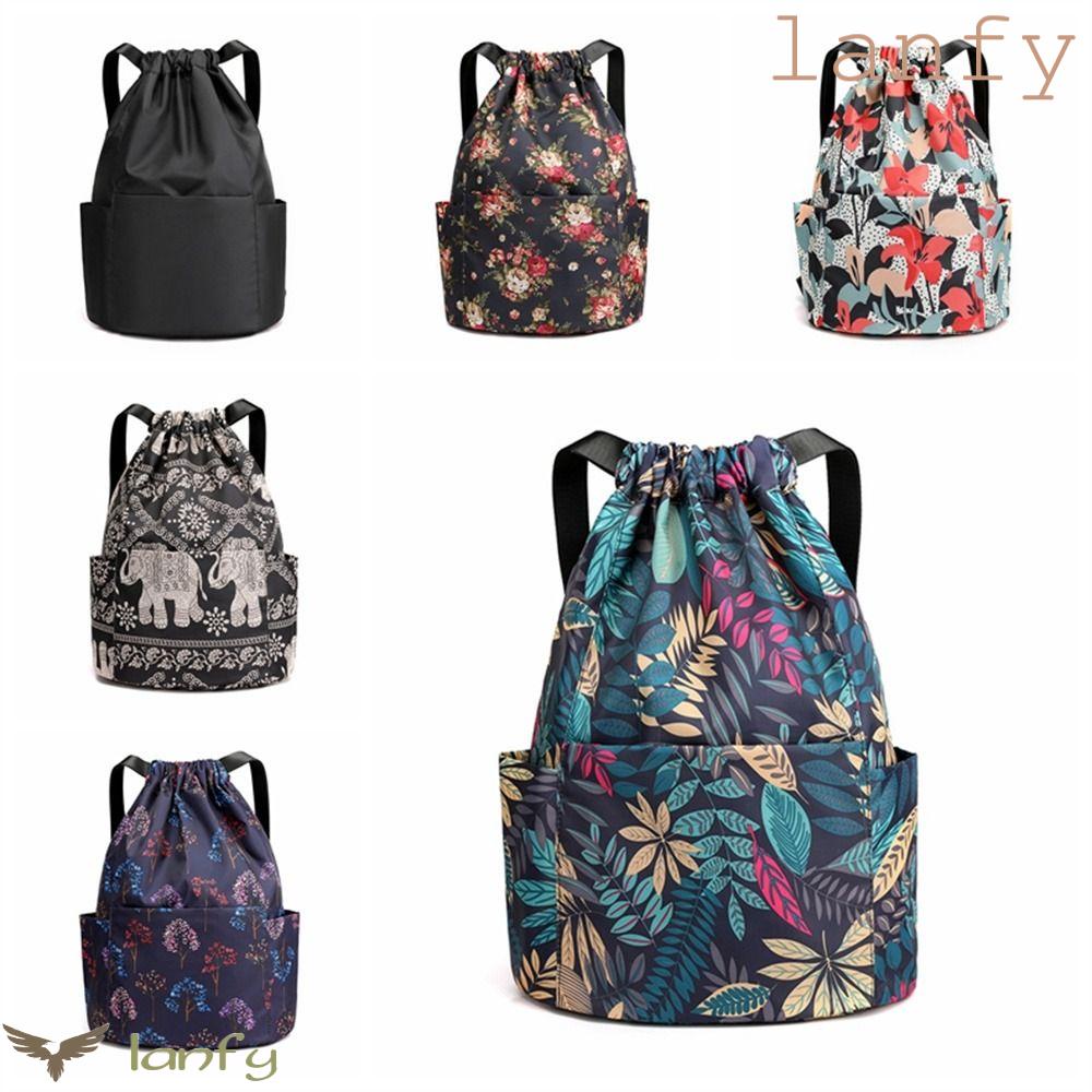 Ba Lô Dây Rút Bằng Vải Nylon Bền Sức Chứa Lớn Hình Hoa Đơn Giản Cho Nữ
