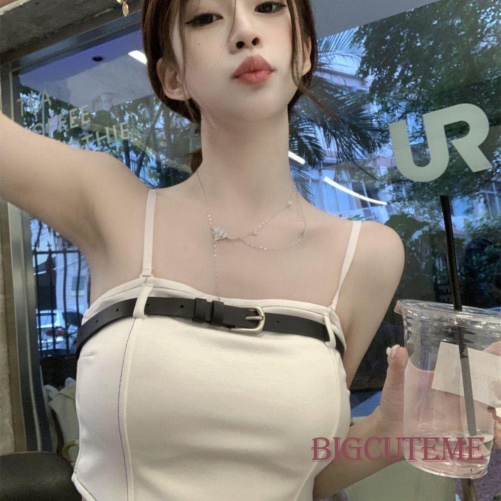 [] - Áo Croptop Hai Dây Có Dây Đai Điều Chỉnh Được Ôm Dáng Mùa Hè Mát Mẻ Cho Nữ