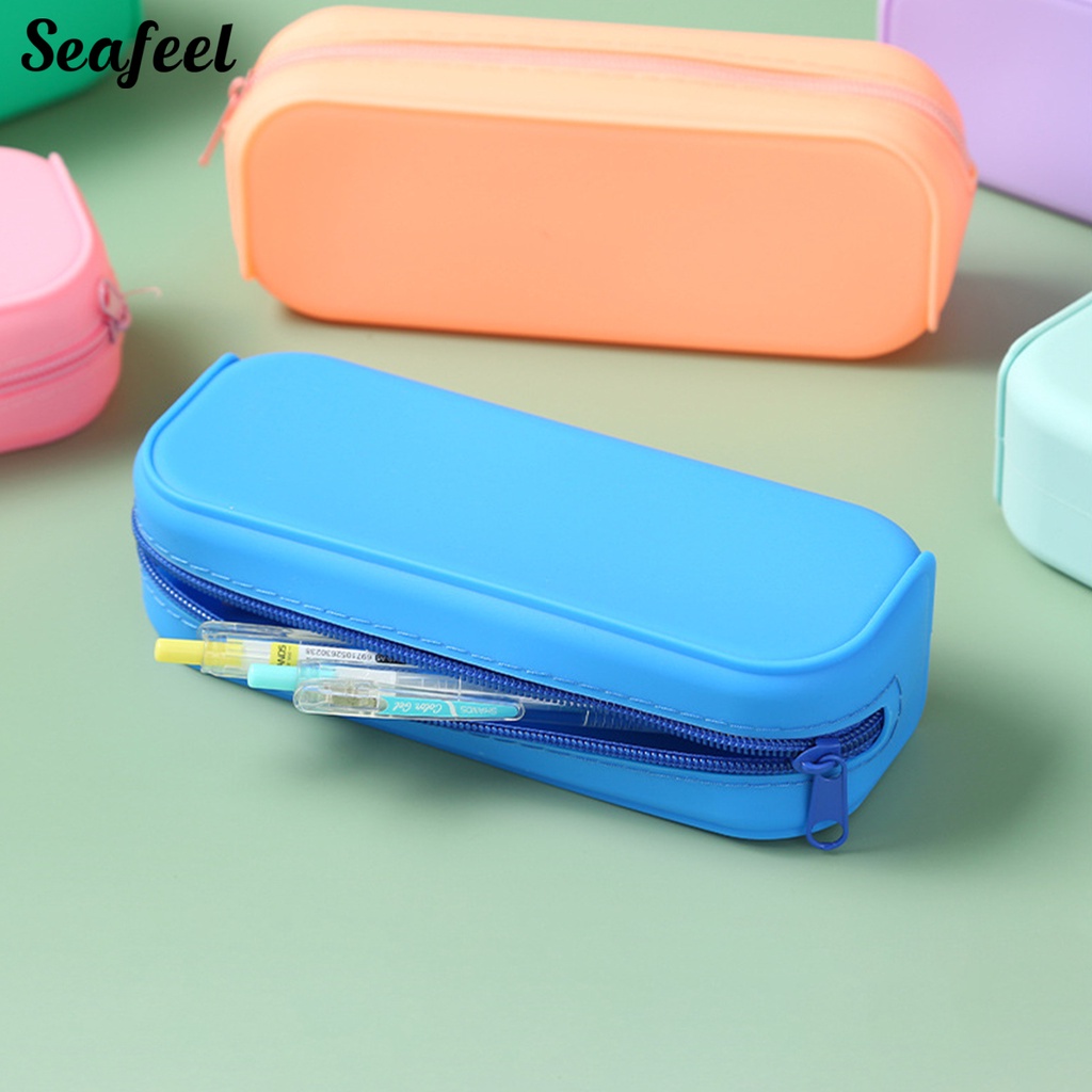 Túi Đựng Bút Bằng Silicon Mềm Chống Nước Có Khóa Kéo Cho Học Sinh