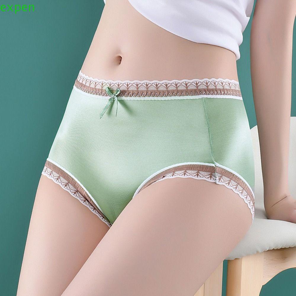 EXPEN Quần Lót Cotton Lụa Trong Suốt Không Đường May Viền Ren Thắt Nơ Eo Phong Cách Vintage Cho Nữ
