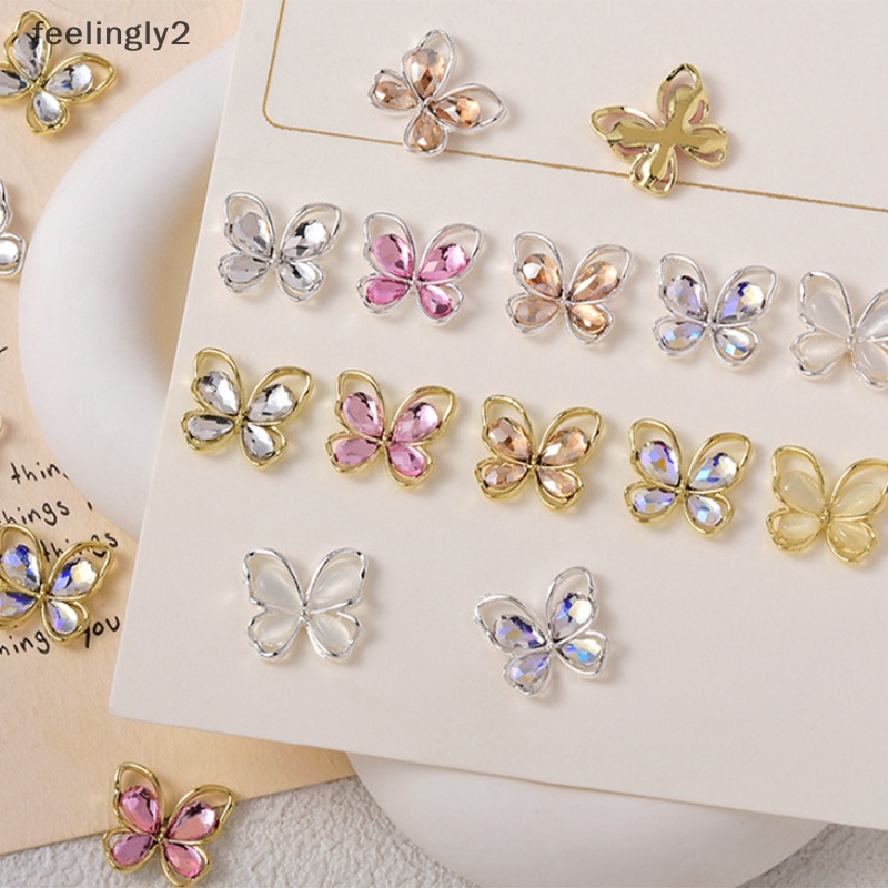 Bộ 5 Phụ Kiện Đính Trang Trí Móng Tay Hình Bướm 3d Bằng Hợp Kim Kích Thước 14.5x13mm
