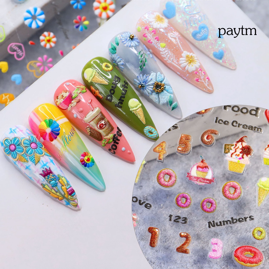 Set 6 Miếng Dán Họa Tiết Dập Nổi 5D Siêu Mỏng Trang Trí Móng Tay Dịp Năm Mới