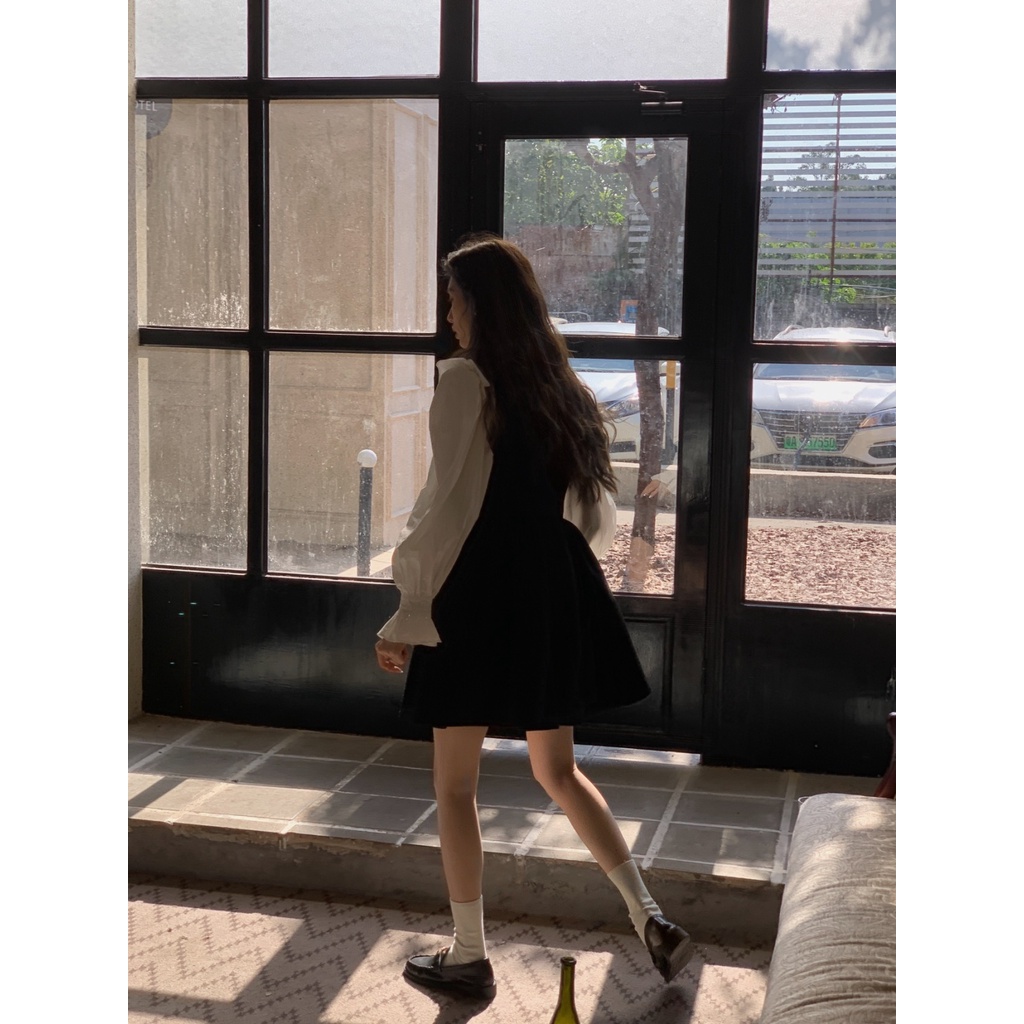 Set Áo Sơ Mi + Đầm Sát Nách Nhấn Eo Phong Cách Hàn Quốc