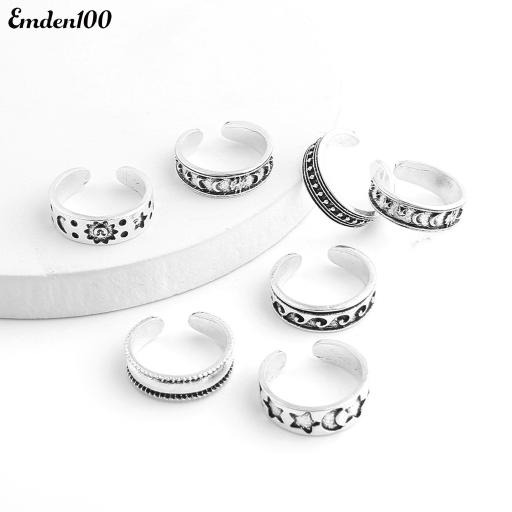 Set 7 Nhẫn Ngón Chân Hình Mặt Trăng Ngôi Sao Thời Trang