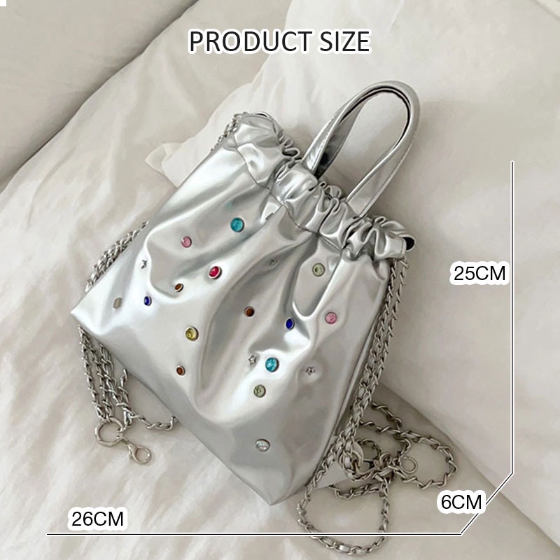 CHIC JOY Ba Lô Dây Rút Đính Đá Nhiều Màu Sắc Phong Cách Hàn Quốc Cho Nữ Sinh