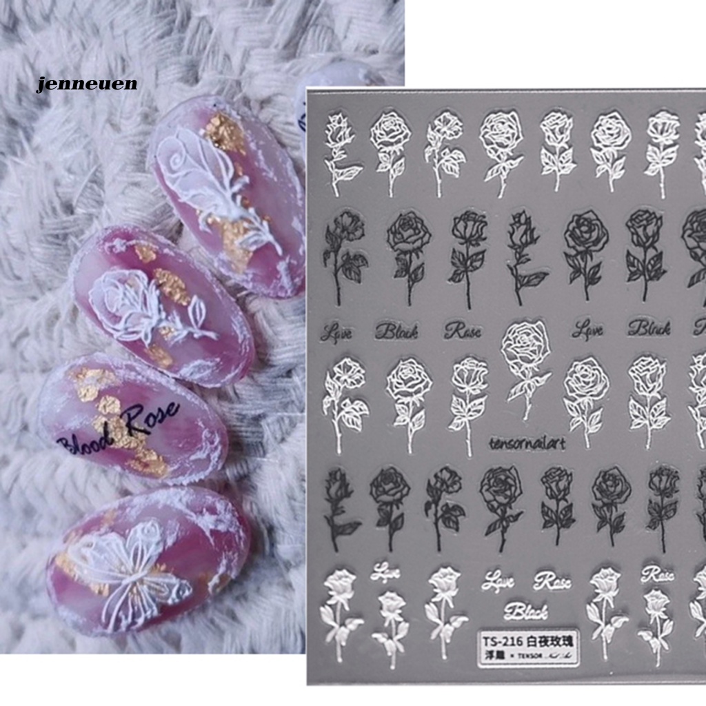 Miếng Dán Trang Trí Móng Tay Họa Tiết Dập Nổi 5D Màu Trắng Phong Cách Nhật Bản DIY