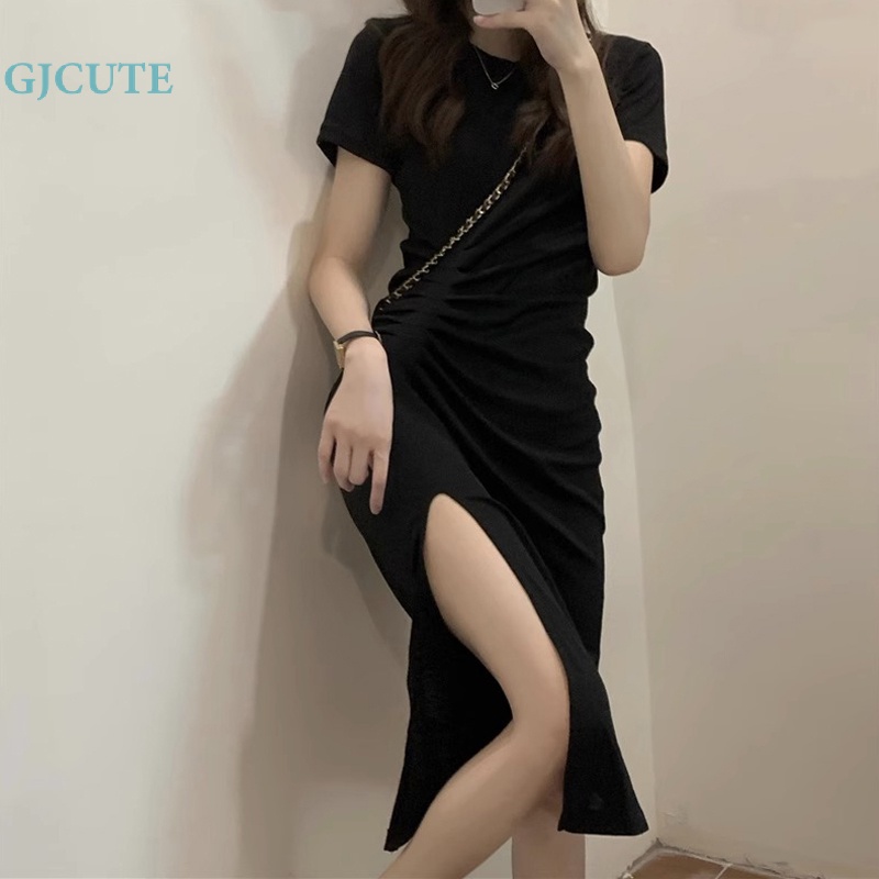 Đầm Midi Màu Trơn Xẻ Tà Eo Cao Gợi Cảm Thời Trang Mùa Hè Cho Bạn Gái