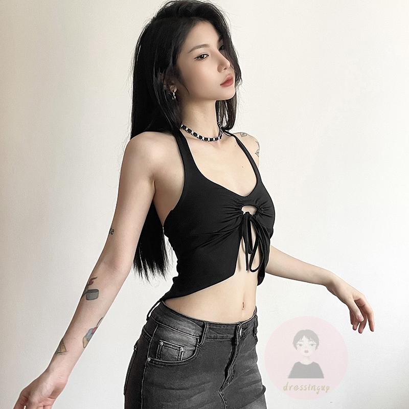 Áo Tank Top Sát Nách Hở Lưng Phối Dây Rút Gợi Cảm Cho Nữ