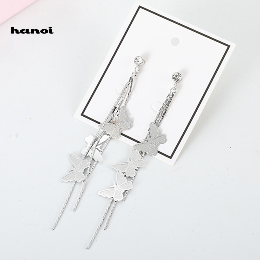 Bông Tai Dài Hình Bướm Đính Đá Thời Trang Cho Nữ