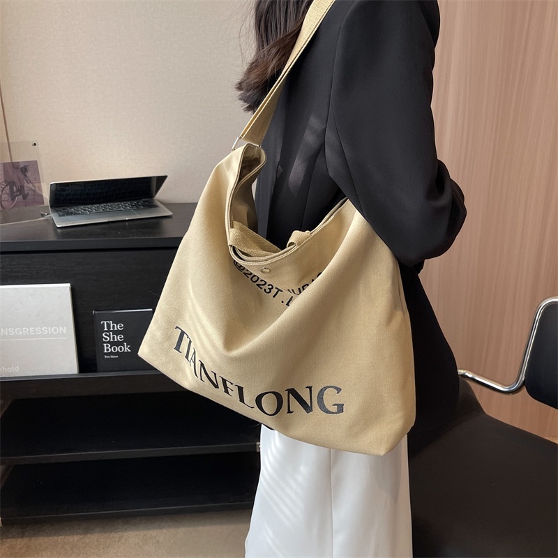 Túi Đeo Chéo Vải Canvas Cỡ Lớn 4 Màu Mới Phong Cách Hàn Quốc Cho Nữ