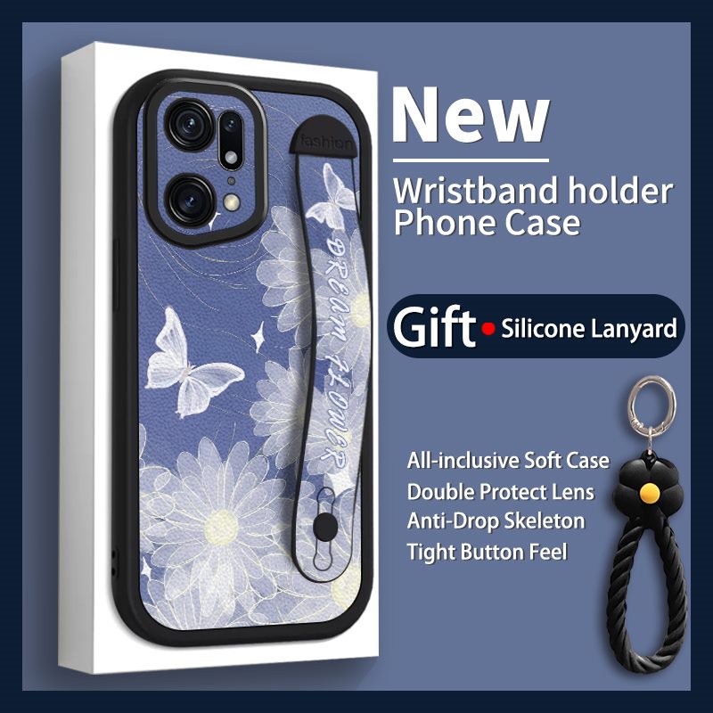 Lambskin Raised lens Phone Case For OPPO Find X5 Pro for Girls Flower bracelet youth originality top grade Soft shell lovely