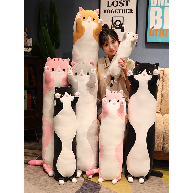 Rytanda Mèo đen ôm gối mèo búp bê dài mèo đen 50cm dễ thương mèo ôm gối Teddy gấu bông đồ chơi sang trọng cho trẻ em quà sinh nhật