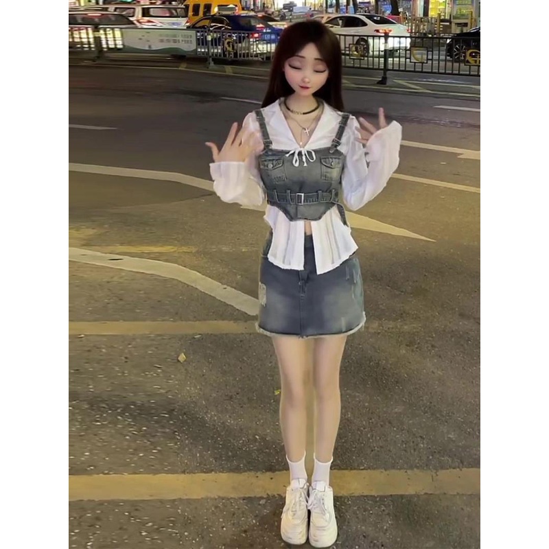 Set Áo Váy Denim Ba Mảnh Eo Cao Phong Cách Hàn Quốc Thời Trang Mùa Hè Mới 2023 4OST Dành Cho Bạn Nữ