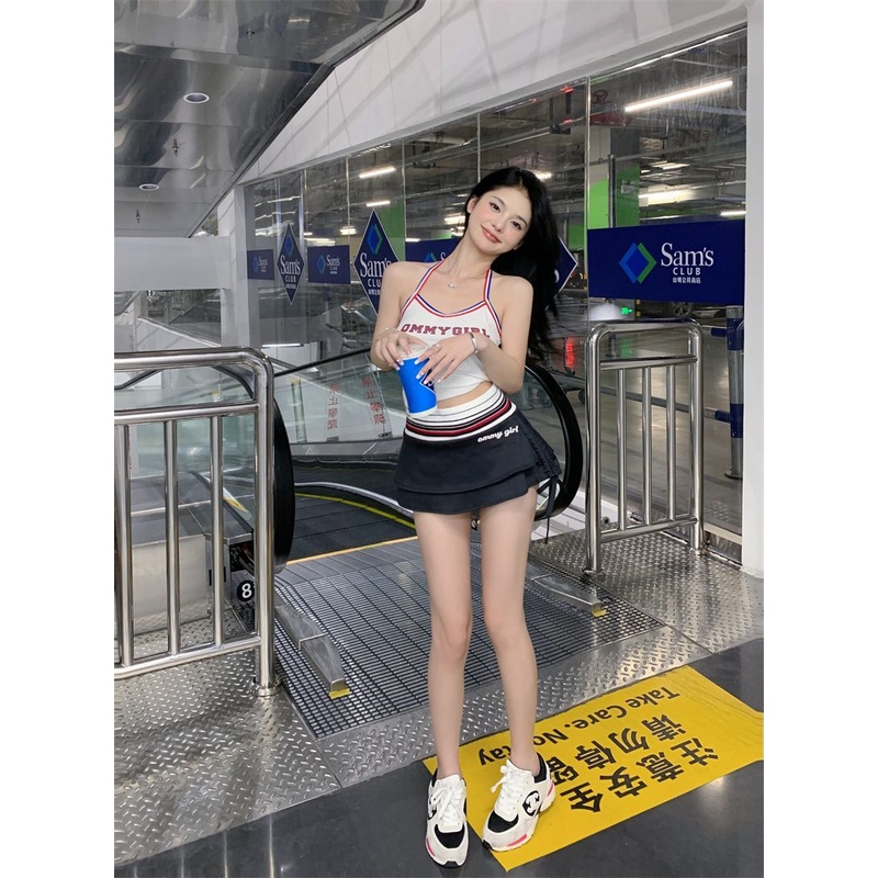 Áo Hai Dây Mùa Hè In Chữ N9XG Màu Tương Phản Cá Tính Cho Nữ