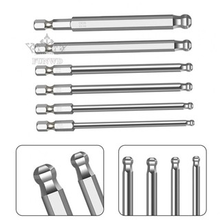 【FUNWD】6pcs Ball End Hex Screwdriver Bits Metric Hex Bit 100mm Long Magnetic Driver Bit