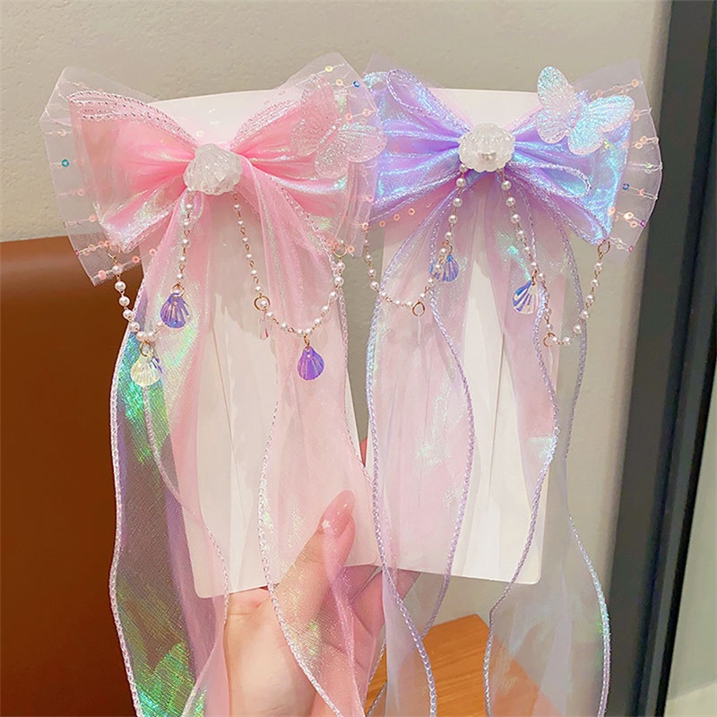 Kẹp Tóc Ruy Băng Đính Nơ Tua Rua Xinh Xắn Cho Nữ