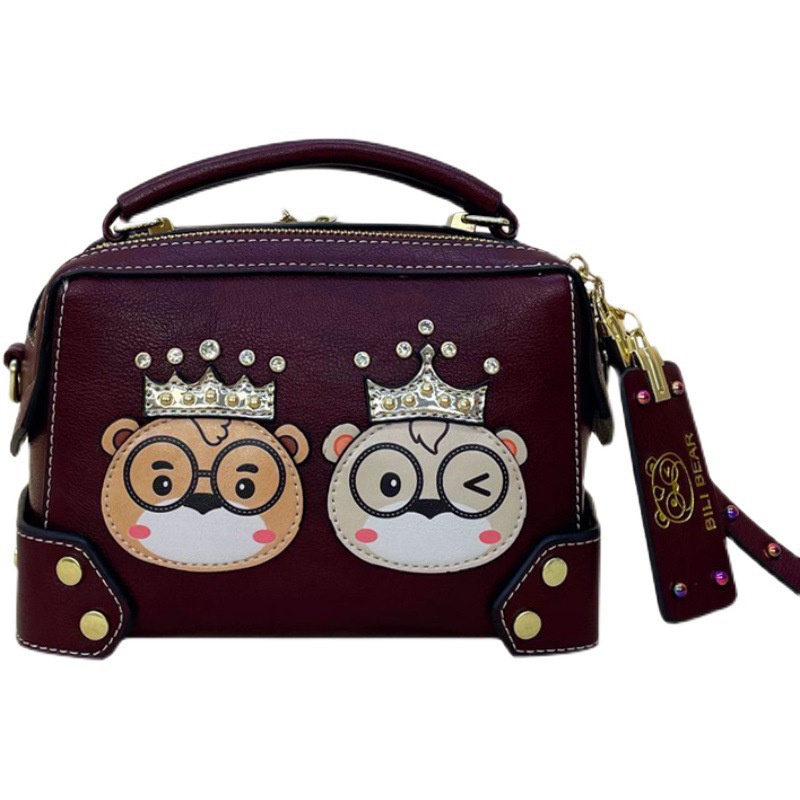 Túi Đeo Vai Boston Chính Hãng Họa Tiết Gấu Hoạt Hình Phong Cách Pháp Thời Trang Cho Nữ