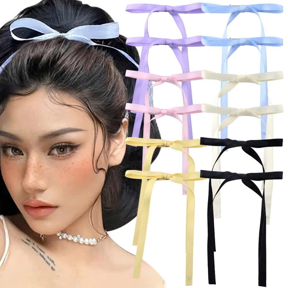 Set 2 Kẹp Tóc Nơ Ruy Băng Dài Màu Sắc Kẹo Ngọt Phong Cách Vintage Y2K